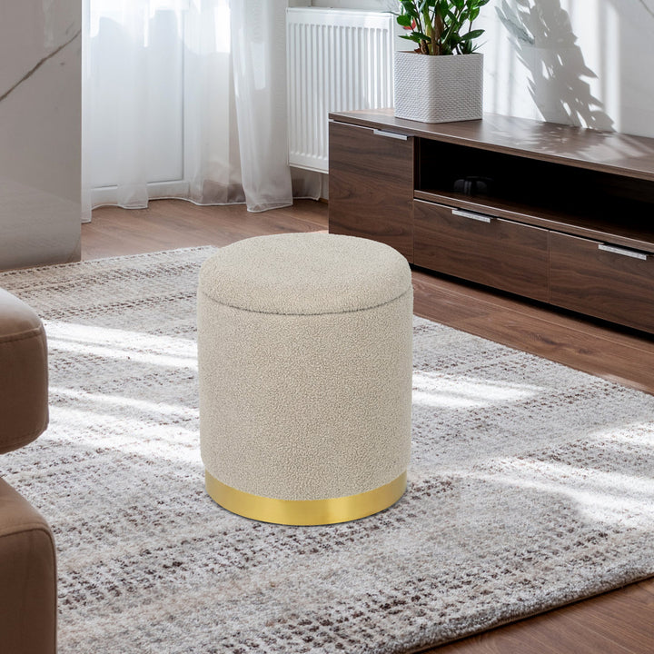 Teddy Fleece Round Ottoman With Stroage Mercer41 Body Fabric: Beige Faux Fur