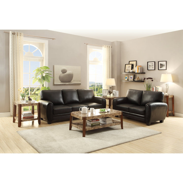 Coombs 85" Faux Leather Round Arm Sofa Lark Manor™ Upholstery Color: Black Faux Leather