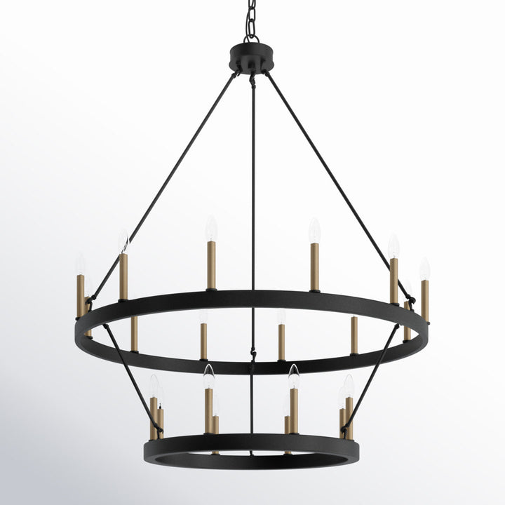 Avalee 20 - Light Steel Dimmable Wagon Wheel Chandelier Lark Manor™ Finish: Aged Zinc/Muted Brass