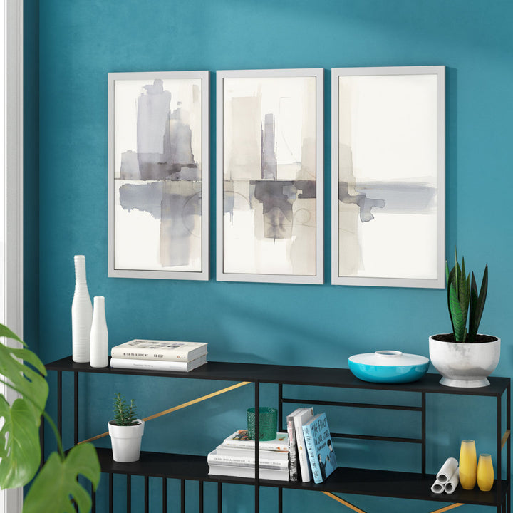 Improvisation II Gray - 3 Piece Picture Frame Multi-Piece Image Print Set on Plastic/Acrylic Mercury Row® Size: 33.5" H x 52.5" W x 1" D