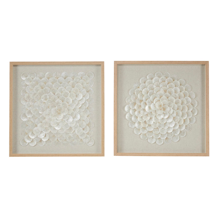2 Piece Cream Shell Handmade Overlapping Shells Geometric Shadow Box with Canvas Backing Set Sand & Stable™
