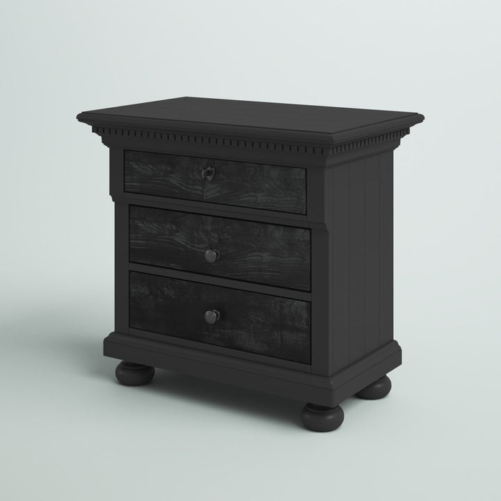 Waylon 3 - Drawer Solid Wood Nightstand in Black/Silver Greyleigh™