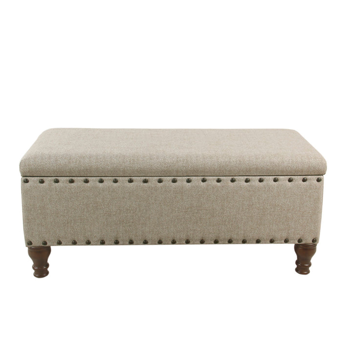 Collantes Upholstered Storage Bench Alcott Hill® Upholstery: Taupe/Mottled Brown Nailhead