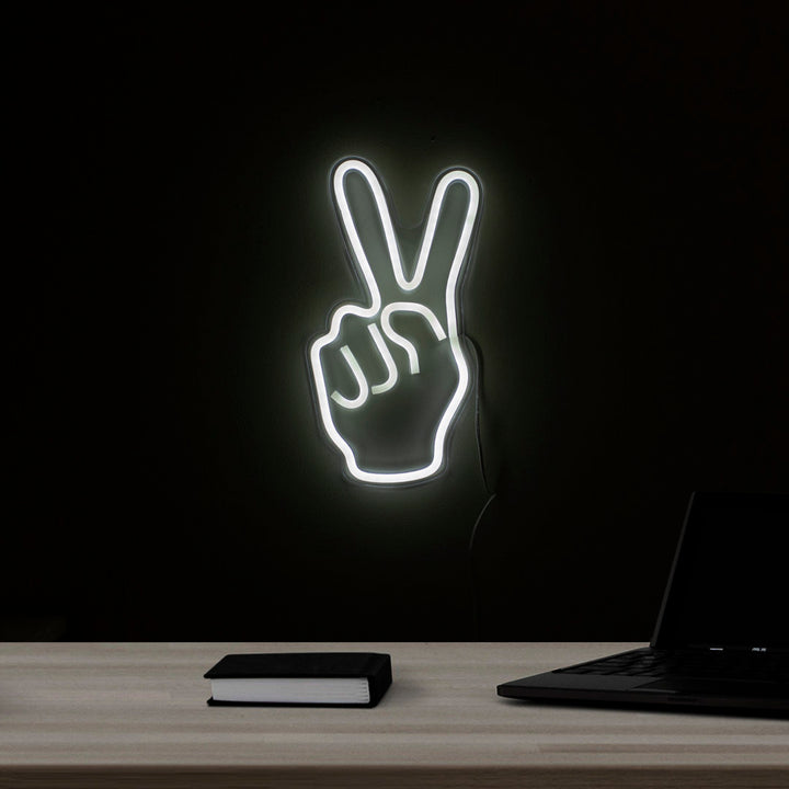 15" Bright White Neon Style Peace Fingers LED Lighted Wall Sign Northlight Seasonal