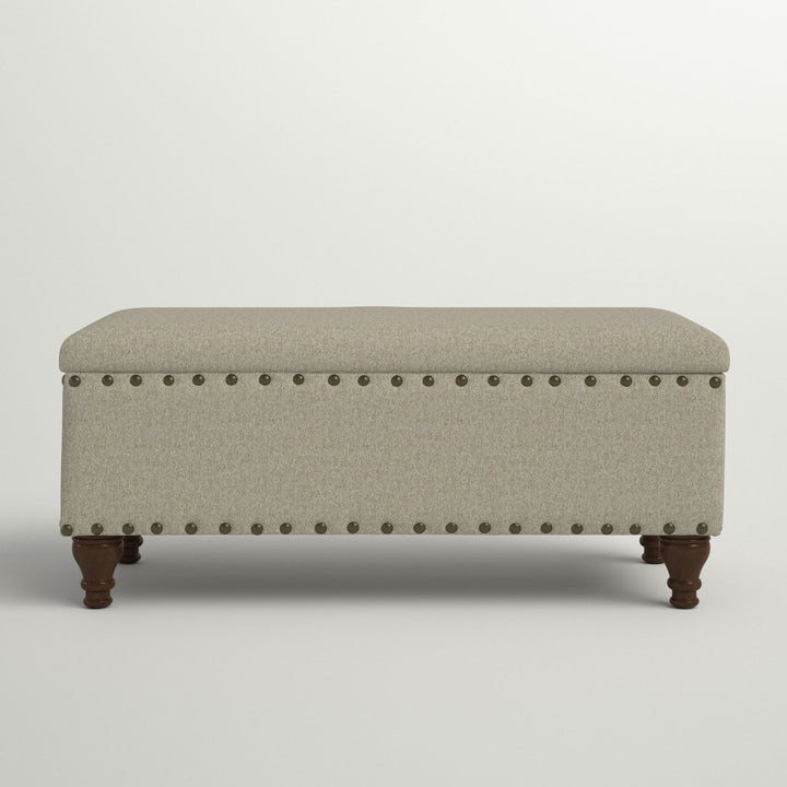 Collantes Upholstered Storage Bench Alcott Hill® Upholstery: Taupe/Mottled Brown Nailhead