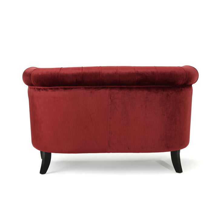 Charlotte 51.5" Velvet Rolled Arm Chesterfield Loveseat Mercer41 Fabric: Garnet Velvet