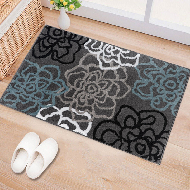 Carius Performance Floral Gray/Blue/Black/White Area Rug Winston Porter Rug Size: Rectangle 2' x 3'