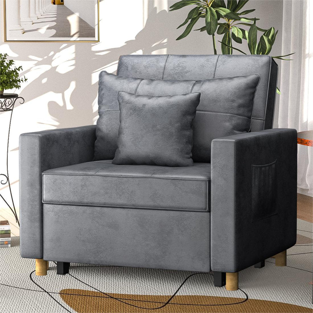 Seamus 40" Wide Tufted Genuine Leather Convertible Chair Steelside™ Body Fabric: Gray Faux Leather