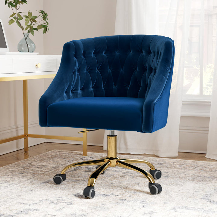 Louise 35.5'' H Velvet Hand-Curated Task Chair with Button Tufted Kelly Clarkson Home Upholstery Color: Navy Velvet