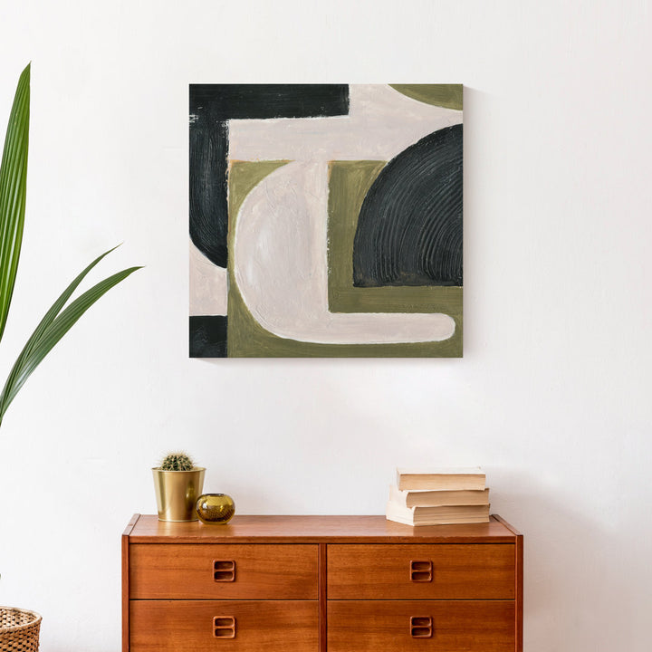 Abstract with Green - Painting on Canvas Ivy Bronx Size: 20" H x 20" W x 1.25" D Format: Wrapped Canvas