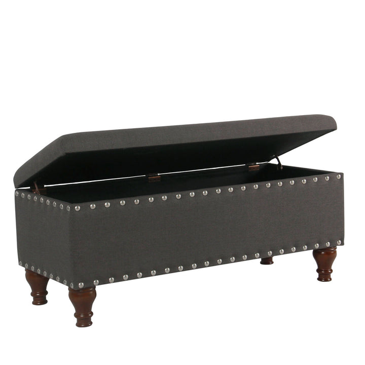 Collantes Upholstered Storage Bench Alcott Hill® Upholstery: Charcoal/Mattet Chrome Nailhead