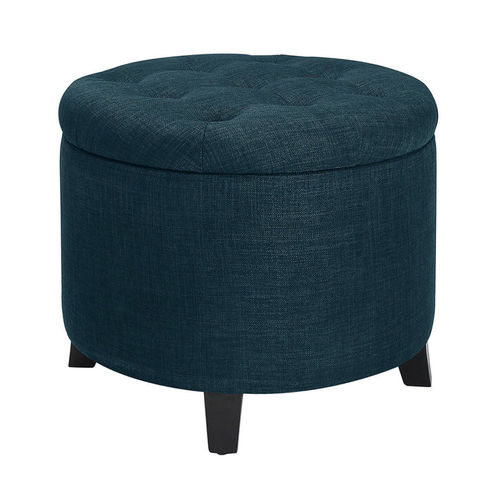Avers 19.75" Wide Tufted Round Storage Ottoman Andover Mills™ Fabric: Dark Blue Fabric