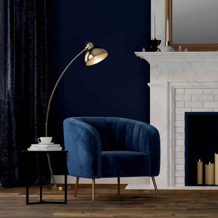 Samouri Modern Channel Tufted Barrel Accent Chair Willa Arlo™ Interiors Fabric: Navy Blue Velvet