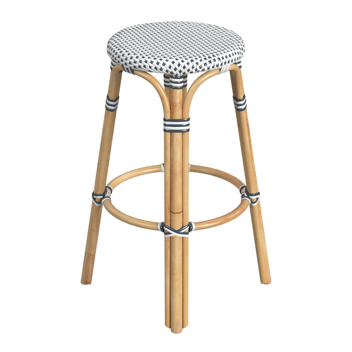 Alastair Bar & Counter Stool Birch Lane™ Color: White/Navy Dot/Natural Rattan Frame Seat Height: Bar Stool (30" Seat Height)