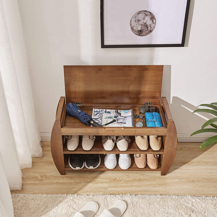 Bamboo Entryway Detachable Cushion Shoe Storage Bench Loon Peak®