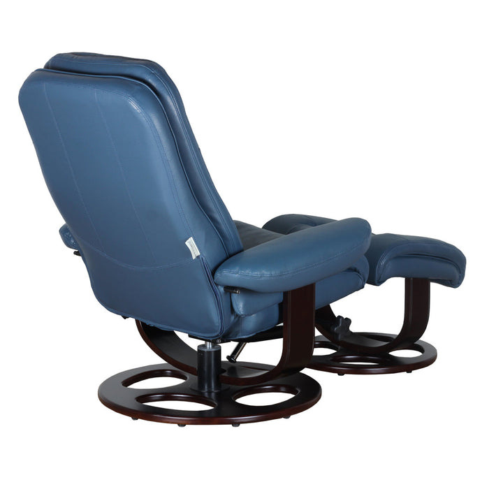 Majeda Manual Swivel Recliner With Ottoman Hokku Designs Body Fabric: Roman Blue Leather Match