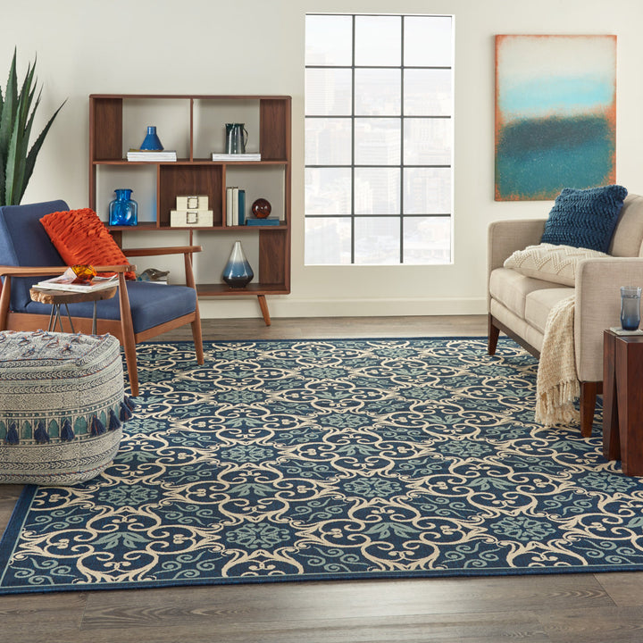 Adelene Floral Navy Blue Indoor / Outdoor Area Rug Birch Lane™ Rug Size: Rectangle 5'3" x 7'5"