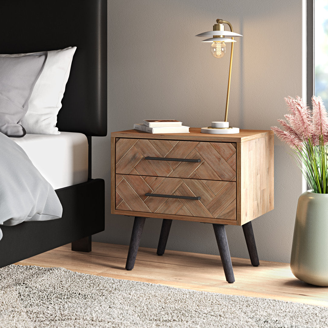 Kayoko 2 - Drawer Solid Wood Nightstand in Oak Natural/Black Union Rus –  Spacejoy, image size:1080x1080
