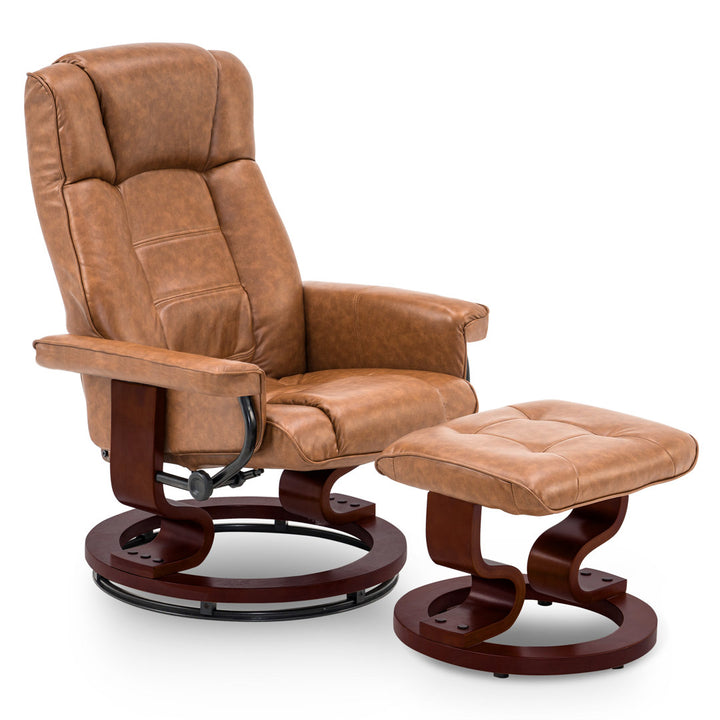Padang Sidempuan Swivel Recliner, Multi-Position Leisure Chair with Ottoman and Adjustable Back, Faux Leather Corrigan Studio® Fabric: Saddle Faux Leather