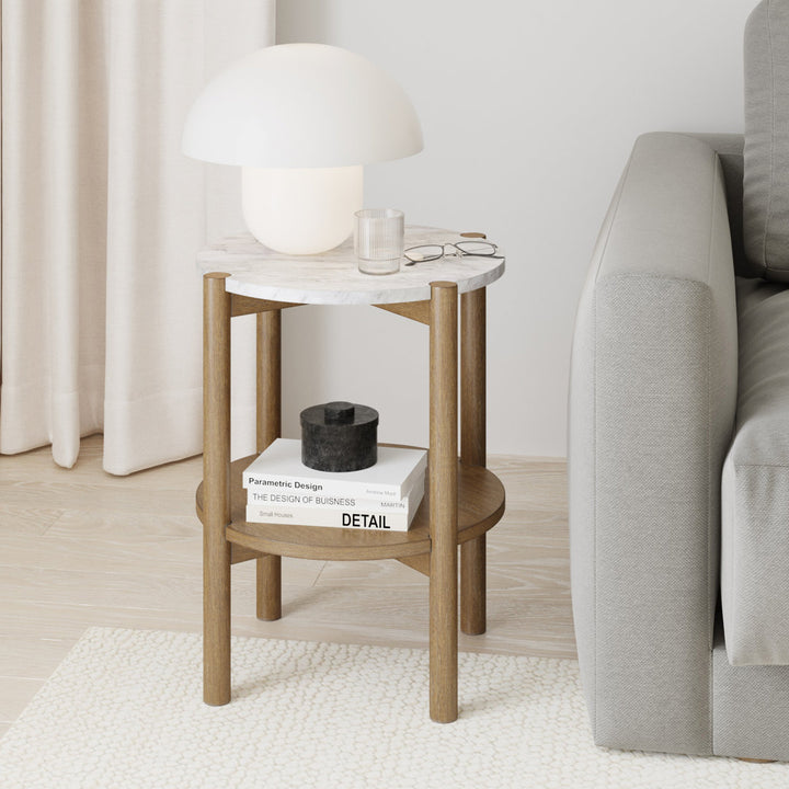 Augutė Round Accent Side Table With Marble Top Wade Logan®