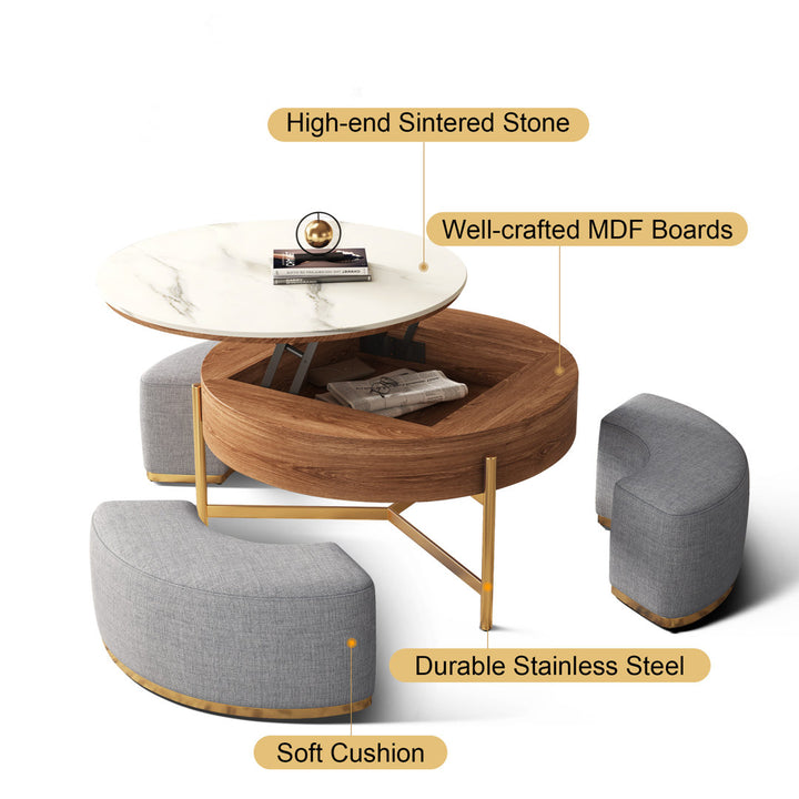 Zinna Lift Top Round Coffee Table Nesting Living Room Table with Storage 3 Stools Included Everly Quinn