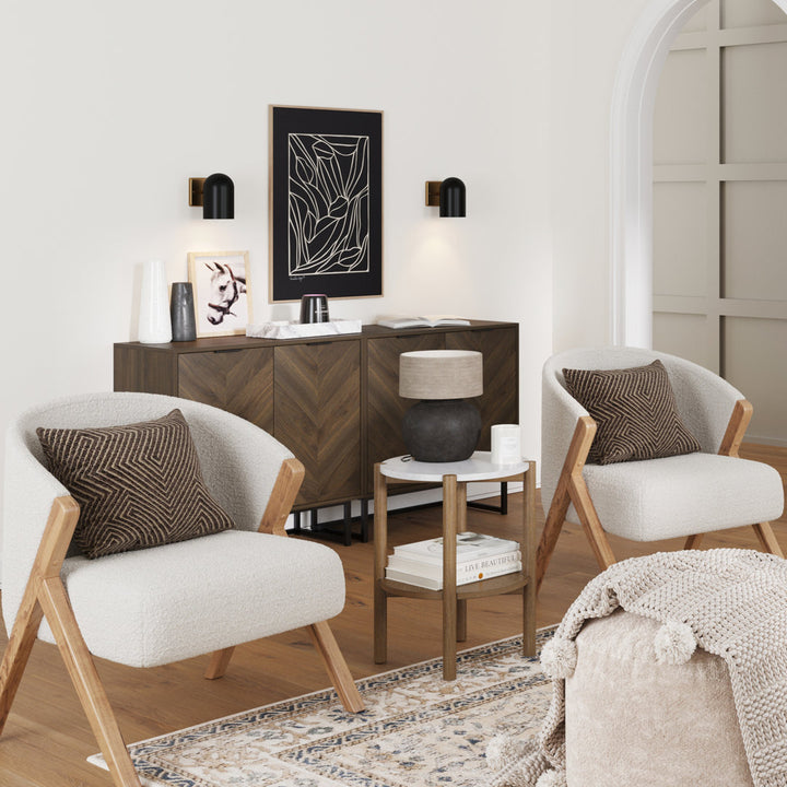 Augutė Round Accent Side Table With Marble Top Wade Logan®