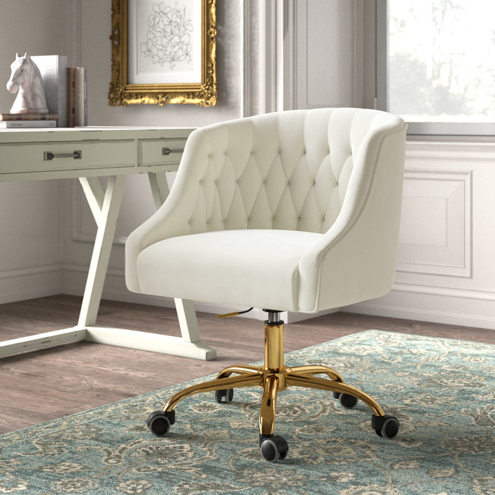 Louise 35.5'' H Velvet Hand-Curated Task Chair with Button Tufted Kelly Clarkson Home Upholstery Color: Ivory Velvet