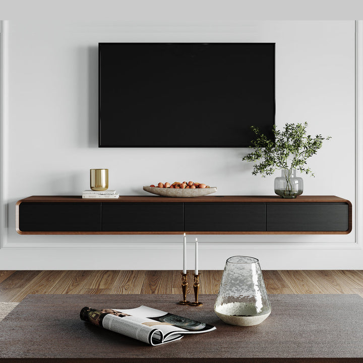 Randalstown Floating TV Stand, Entertainment Center with 4 Drawers, Solid Wood, Fully-Assembled Hokku Designs Color: Dark Brown/Black Overall Entertainment Center Width - Side to Side: 94.48''