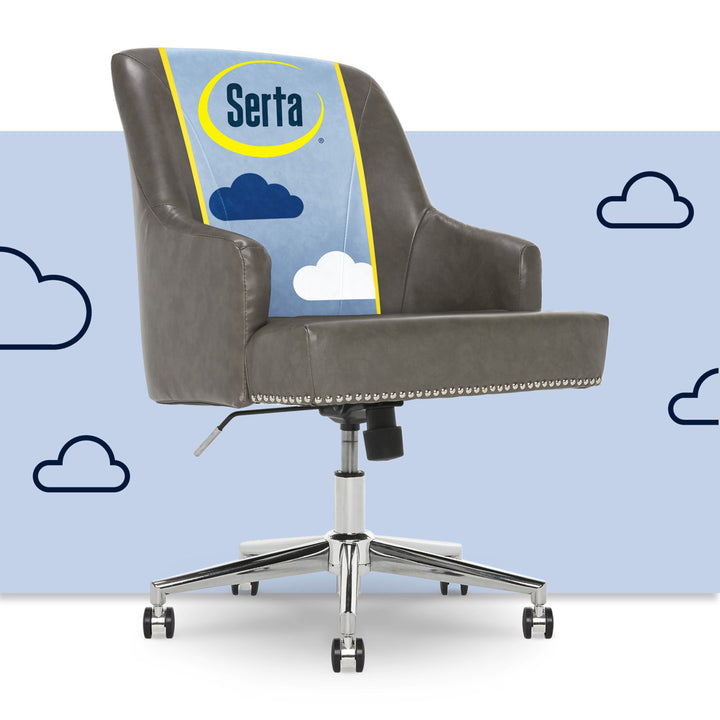 Serta Leighton Mid-Back Office Chair with Chrome Nailheads, Memory Foam Cushion, Padded Armrests Serta Upholstery Color: Gray