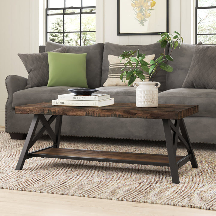Isakson Trestle Coffee Table with Storage Laurel Foundry Modern Farmhouse® Table Top Color: Brown