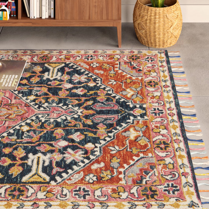 Carroll Oriental Hand Hooked Wool Navy/Orange/Gray Area Rug Joss & Main Rug Size: Rectangle 7'9" x 9'9"