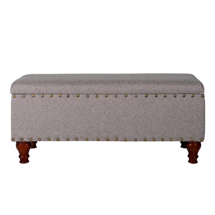 Collantes Upholstered Storage Bench Alcott Hill® Upholstery: Grey/Brushed Brass Nailhead