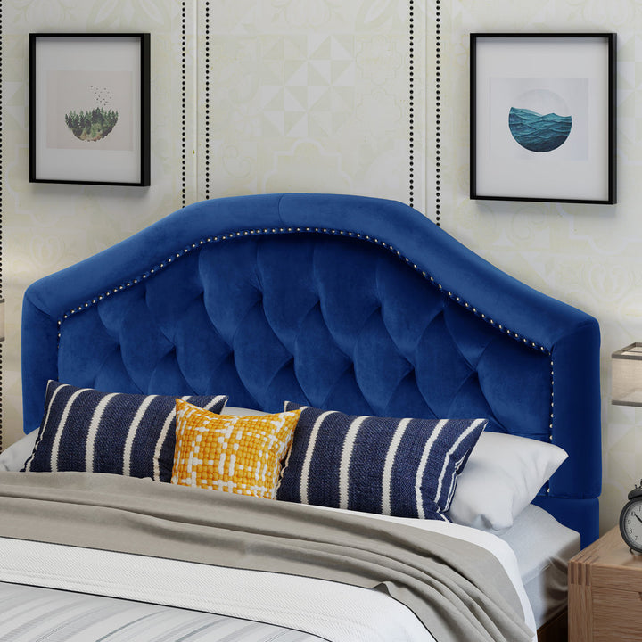 Danni Upholstered Metal Panel Headboard House of Hampton® Size: Full / Double Upholstery: Navy Blue