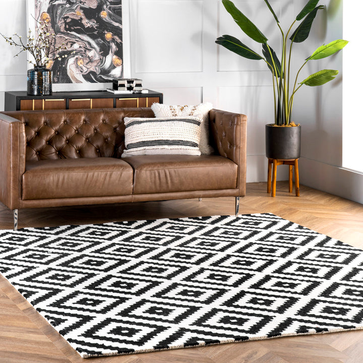Decca Geometric Handmade Tufted Wool Black/Cream Area Rug George Oliver Rug Size: Square 8'