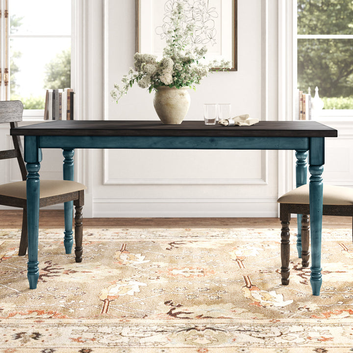 Io 60" Two Tone Solid Wood Farmhouse Dining Table Laurel Foundry Modern Farmhouse® Color: Dark Gray Top/Teal Blue Base