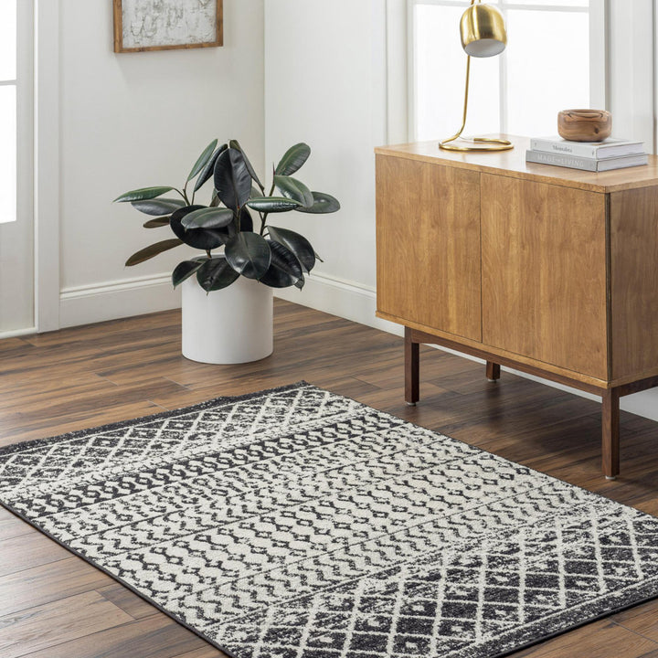 Lashavia Machine Woven Ivory/Dark Charcoal Area Rug Union Rustic Rug Size: Rectangle 3' x 5'