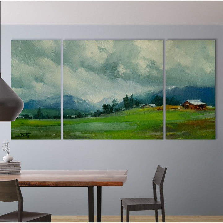 A Premium Wallowa Valley Storm - 3 Piece Print Set on Canvas Gracie Oaks Size: 40" H x 80" W x 1.5" D