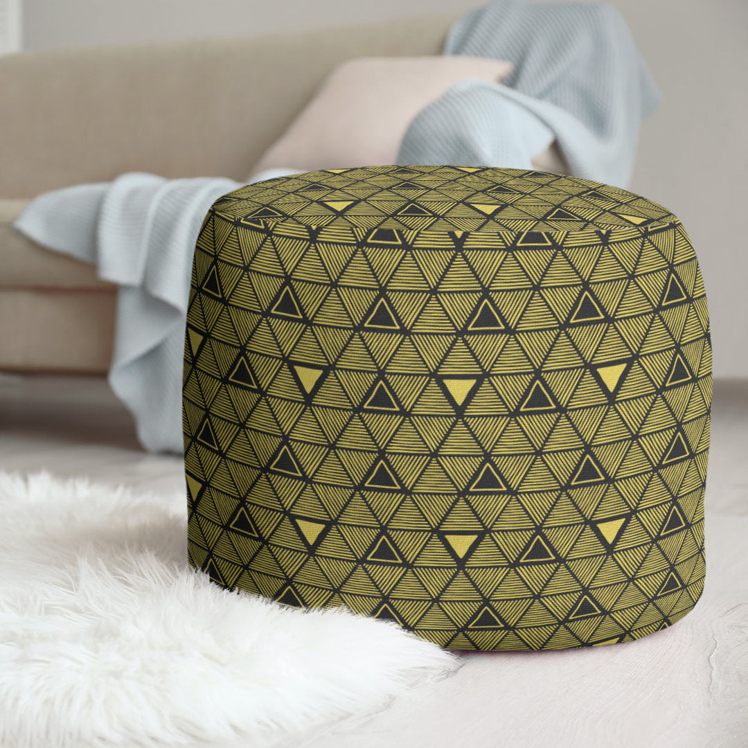 Full Color Hand Drawn Triangles Pouf East Urban Home Upholstery Color: Dark Yellow