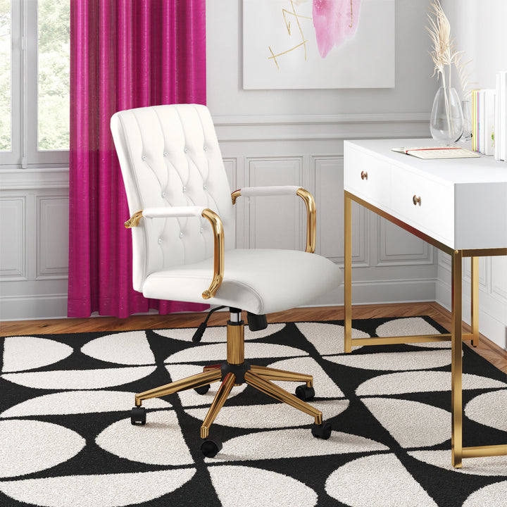 Von Executive Chair 23" Wide Leather Diamond-Tufted Swivel Adjustable Height Glam Style Etta Avenue™