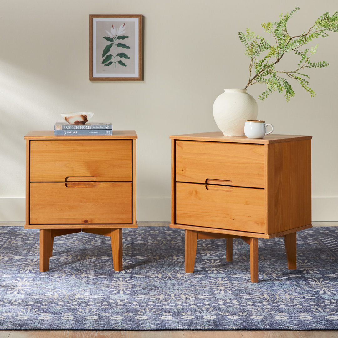 Aizlyn Mid-Century Modern Solid Wood Groove-Handle Nightstands
