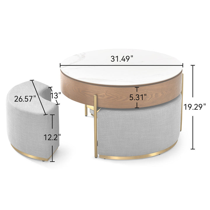 Bulverde Lift Top Extendable Frame Coffee Table with Storage 3 Stools, Stainless Steel Legs Willa Arlo™ Interiors