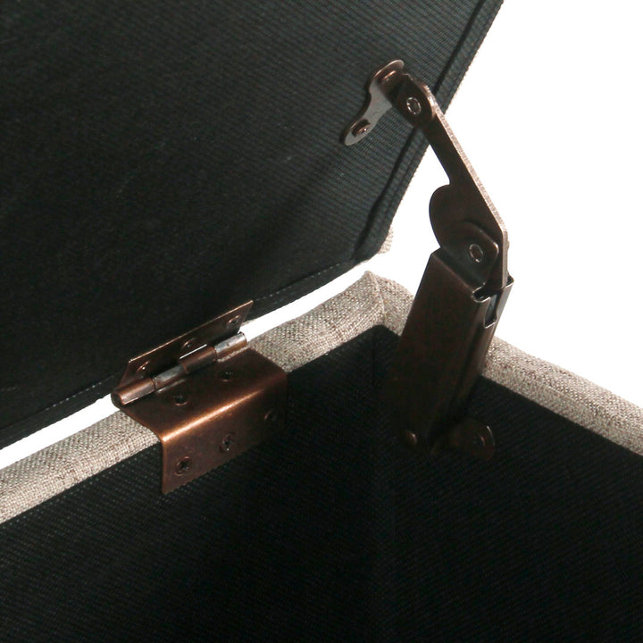 Collantes Upholstered Storage Bench Alcott Hill® Upholstery: Tan/Mottled Brown Nailhead