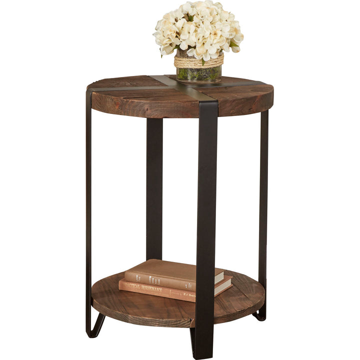 Lora 20" Dia Rustic Industrial Solid Wood and Metal Round End Table With 1 Shelf Birch Lane™
