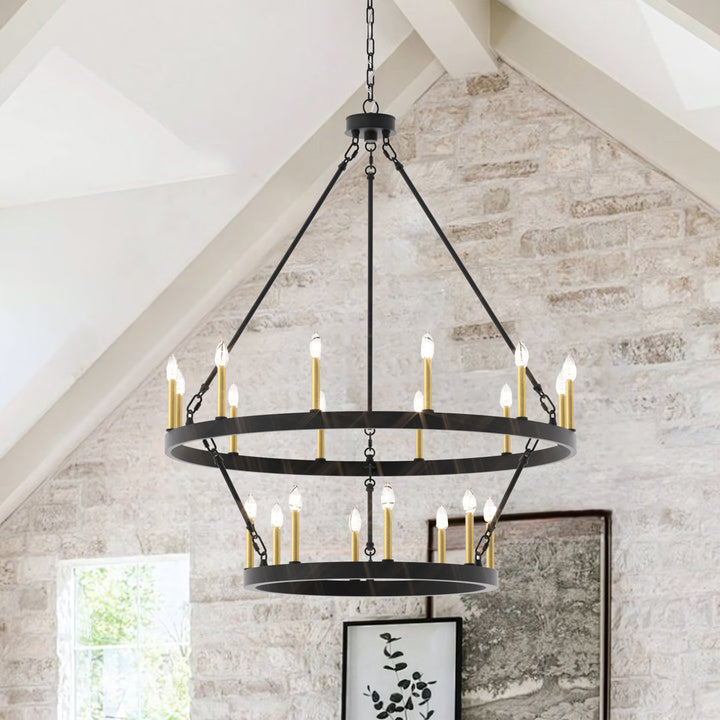 Avalee 20 - Light Steel Dimmable Wagon Wheel Chandelier Lark Manor™ Finish: Aged Zinc/Muted Brass