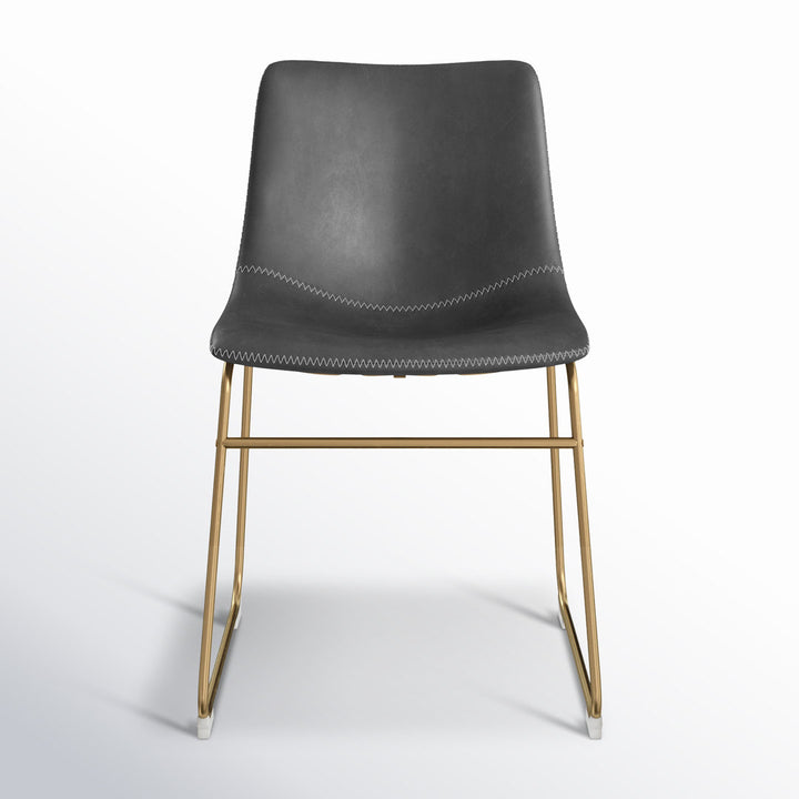 Nia Vegan Leather Side Chair (Set of 2) AllModern Frame Color: Gold, Upholstery Color: Gray