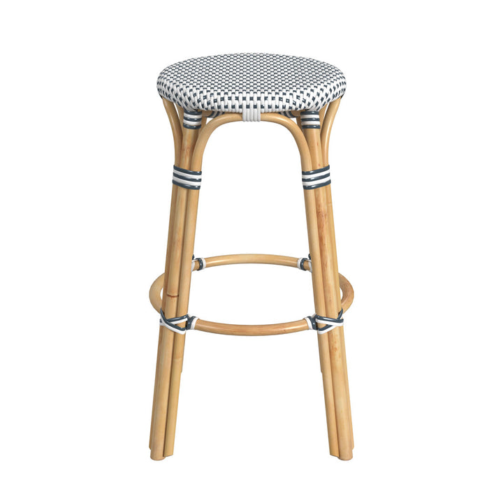 Alastair Bar & Counter Stool Birch Lane™ Color: White/Navy Dot/Natural Rattan Frame Seat Height: Bar Stool (30" Seat Height)