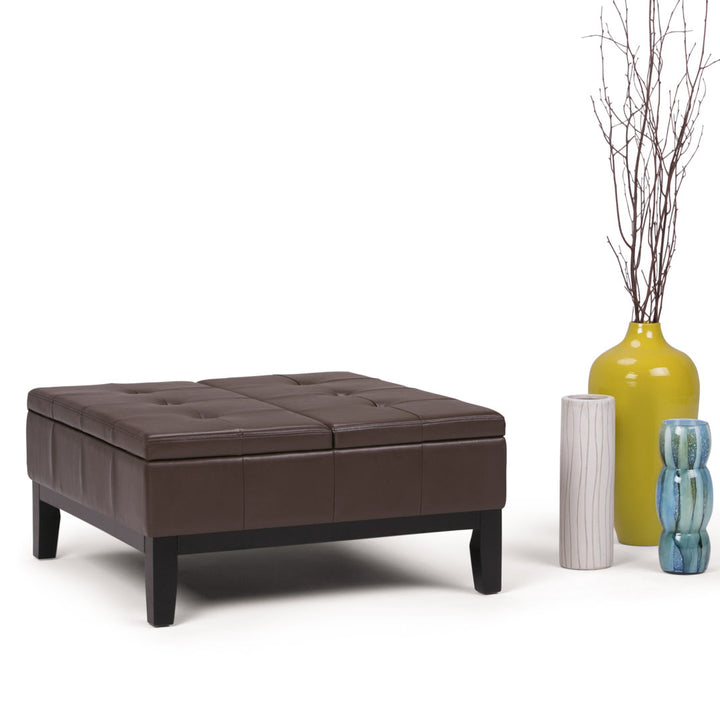Dover Square Coffee Table Storage Ottoman,Assembled Simpli Home Fabric: Chocolate Brown