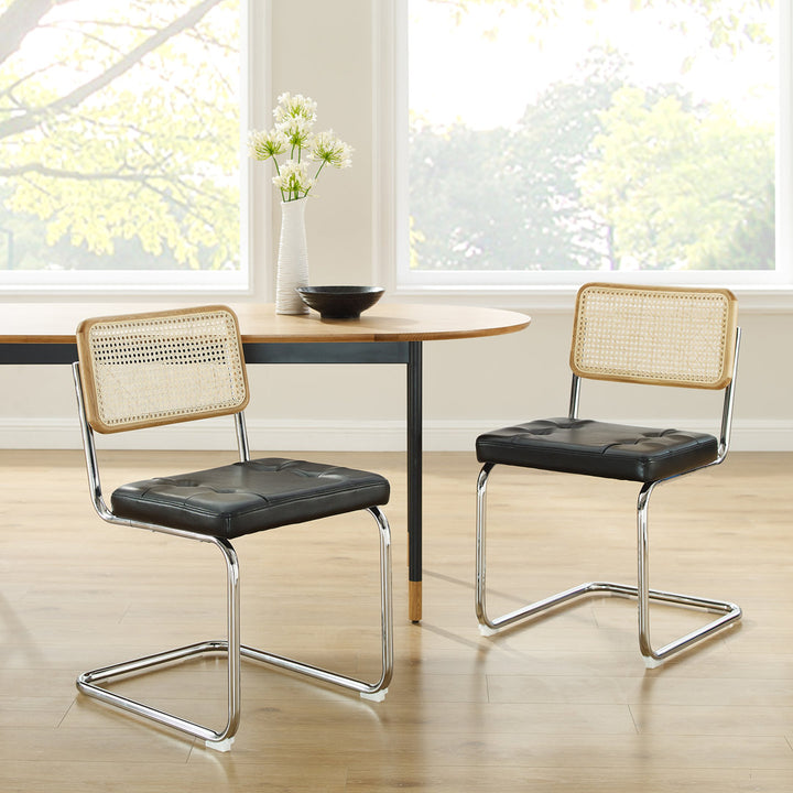 Staple Hill Upholstered Dining Side Chair with Cane Rattan Back (Set of 2) Bayou Breeze Upholstery Color: Black