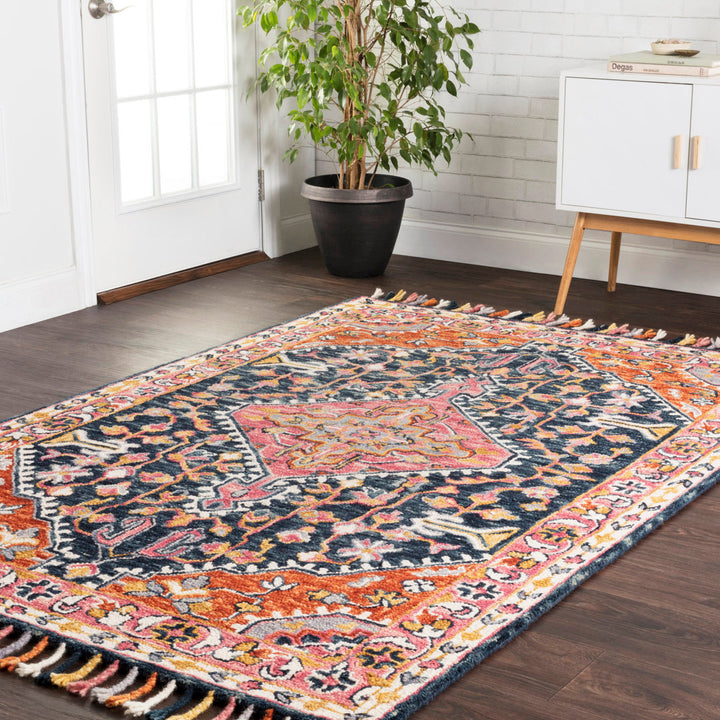 Carroll Oriental Hand Hooked Wool Navy/Orange/Gray Area Rug Joss & Main Rug Size: Rectangle 7'9" x 9'9"