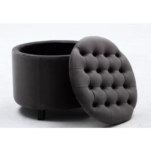 Doud 20" Wide Velvet Tufted Round Storage Ottoman Willa Arlo™ Interiors Fabric: Gray Velvet